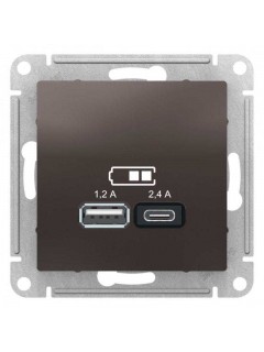 Розетка USB AtlasDesign тип A+C 5В/2.4А 2х5В/1.2А механизм мокко SE ATN000639