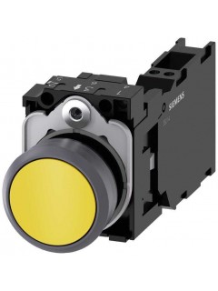 Выключатель кнопочный 22мм кругл. пластмасса с металлическим фронтальным кольцом цвет: желтый кнопка плоск. нажатием на кнопку с держателем 1НО+1НЗ пружинная клемма Siemens 3SU11300AB303FA0