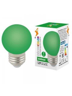 Лампа светодиодная LED-G45-1W/GREEN/E27/FR/С 1Вт шар матовая зел. E27 декоративная (упак. картон) Volpe UL-00005648
