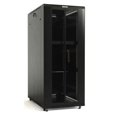 Шкаф напольный TTB-2766-DD-RAL9004 19дюйм 27U 1388х600х600мм перед. и задн. распаш. перф. (75%) ручка с замком; крыша нов. типа черн. (RAL 9004) разобранный Hyperline 398706
