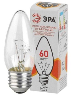 Лампа накаливания ДС 60-230-E27-CL 60Вт свеча (B36) 230В E27 ЭРА Б0039130