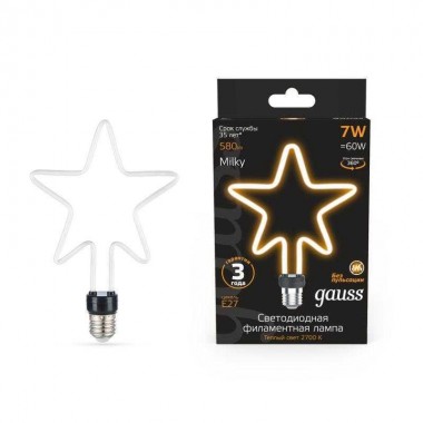 Лампа светодиодная филаментная Black Filament 7Вт Star матовая 3000К тепл. бел. E27 580лм GAUSS 1006802104
