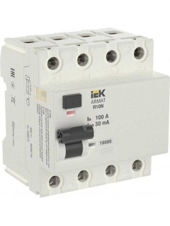 Выключатель дифференциального тока (УЗО) 4п 100А 30мА тип AC ВДТ R10N ARMAT IEK AR-R10N-4-100C030