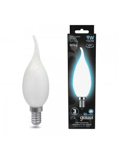 Лампа светодиодная филаментная Black Filament 9Вт свеча на ветру матовая 4100К нейтр. бел. E14 610лм GAUSS 104201209