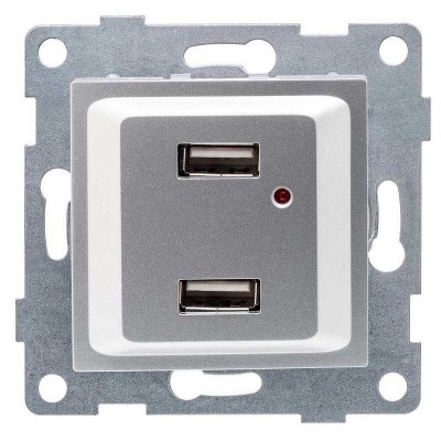 Розетка USB 2-м СП Ugra механизм серебр. GUSI С11USB2-004