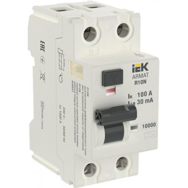Выключатель дифференциального тока (УЗО) 2п 100А 30мА тип A ВДТ R10N ARMAT IEK AR-R10N-2-100A030