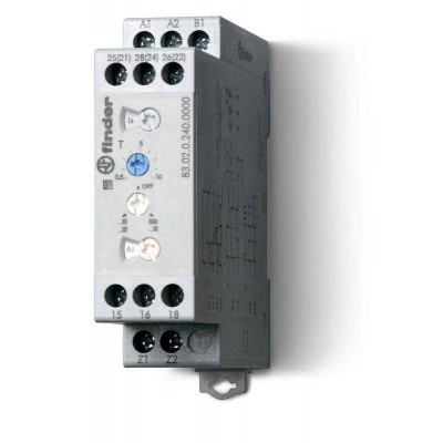 Таймер модульный мультифункциональный (AI DI SW BE CE DE WD) 24-240В AC/DC 2CO 12А 22.5мм регулировка времени 0.05с-10дней IP20 версия для ЖД-транспорта FINDER 830202400000T