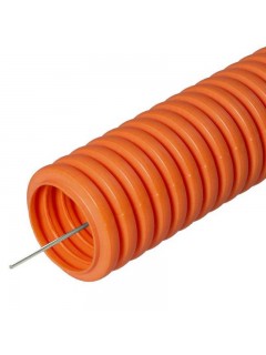 Труба гофрированная ПНД легкая d20мм с протяжкой 350 Н безгалоген. (HF) оранж. (уп.100м) Промрукав PR.022061