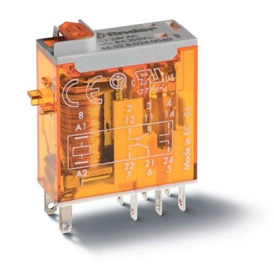 Реле миниатюрное промышленное электромеханич. монтаж в розетку или наконечники Faston (2.5х0.5мм) 2CO 8А AgNi 240В AC влагозащ. RTII опции: кнопка тест + мех. индикатор + LED(AC) FINDER 465282400054