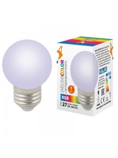 Лампа светодиодная LED-G45-1W/RGB/E27/FR/С 1Вт шар матовая RGB E27 декоративная (упак. картон) Volpe UL-00005808