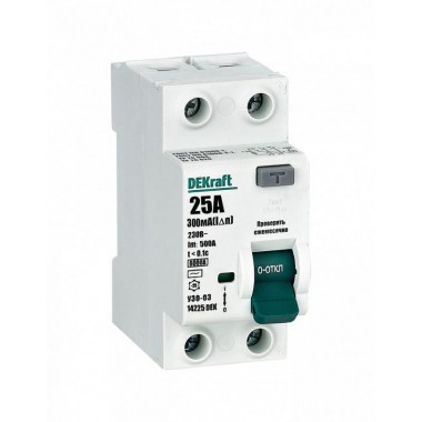 Выключатель дифференциального тока (УЗО) 2п 25А 300мА тип AC 6кА УЗО-03 DEKraft 14225DEK