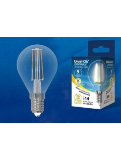 Лампа светодиодная LED-G45-9W/3000K/E14/CL/DIM GLA01TR Air диммир. картон Uniel UL-00005191