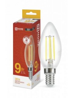 Лампа светодиодная LED-СВЕЧА-deco 9Вт свеча прозрачная 3000К тепл. бел. E14 1040лм 230В IN HOME 4690612026183