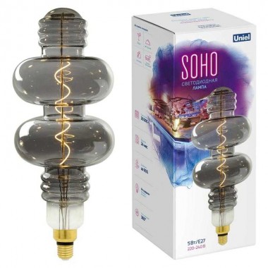 Лампа светодиодная филаментная LED-SF42-5W/SOHO/E27/CW CHROME/SMOKE GLS77CR SOHO спиральный филамент хром./дым. колба Uniel UL-00005922