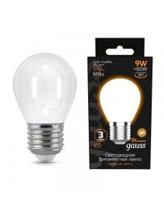Лампа светодиодная филаментная Black Filament 9Вт P45 шар матовая 3000К тепл. бел. E27 590лм GAUSS 105202109