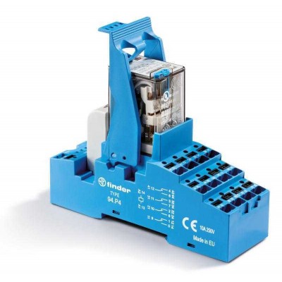 Модуль интерфейсный (сборка 55.34.8.110.0040 + 99.02.0.230.98 + 94.P4SMA) электромеханич. реле 4CO 7А AgNi 110В AC IP20 безвинт. клеммы Push-in металлич. клипса LED + варистор FINDER 58P481100060SMA