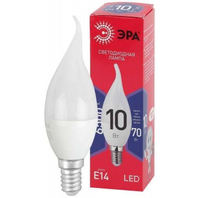 Лампа светодиодная RED LINE LED BXS-10W-865-E14 R 10Вт BXS свеча на ветру 6500К холод. бел. E14 Эра Б0045343