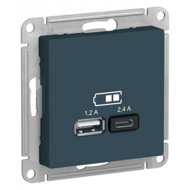 Розетка USB AtlasDesign тип A+C 5В/2.4А 2х5В/1.2А механизм изумруд SE ATN000839