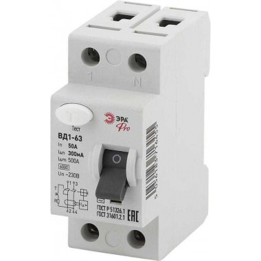 Выключатель дифференциального тока (УЗО) 1P+N 50А 300мА ВД1-63 Pro NO-902-70 ЭРА Б0031909