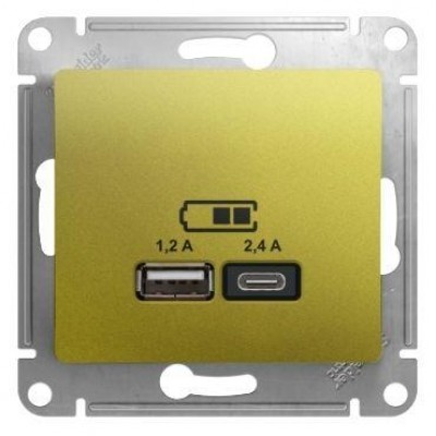 Розетка USB Glossa тип A+C 5В/2.4А 2х5В/1.2А механизм фисташк. SE GSL001039