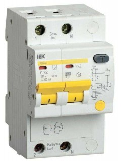 Выключатель автоматический дифференциального тока селективный 2п 32А 300мА тип AC АД12S IEK MAD13-2-032-C-300