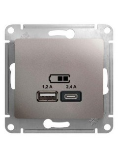 Розетка USB Glossa тип A+C 5В/2.4А 2х5В/1.2А механизм платина SE GSL001239