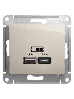 Розетка USB Glossa тип A+C 5В/2.4А 2х5В/1.2А механизм молочн. SE GSL000939