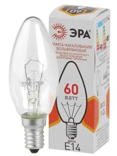 Лампа накаливания ДС 60-230-E14-CL 60Вт свеча (B36) 230В E14 ЭРА Б0039129