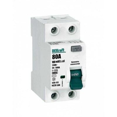 Выключатель дифференциального тока (УЗО) 2п 80А 100мА тип AC 6кА УЗО-03 DEKraft 14220DEK