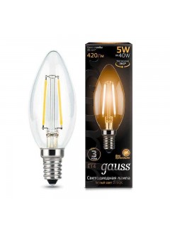 Лампа светодиодная филаментная Black Filament 5Вт свеча 2700К тепл. бел. E14 420лм GAUSS 103801105