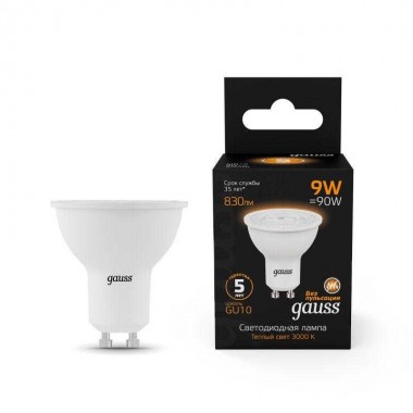 Лампа светодиодная Black 9Вт MR16 софит 3000К тепл. бел. GU10 830лм GAUSS 101506109