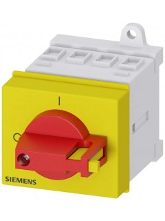 Выключатель главный/аварийный 3 полюса iu=16 P/AC-23А при 400В=75кВт нижнего крепления на монт. рейку или крепление двумя отверстиями рычажный привод красно-желтый Siemens 3LD20300TK13