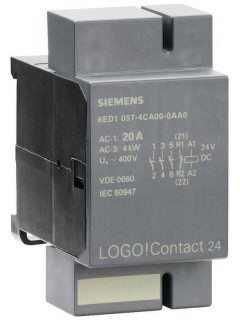 Модуль LOGO CONTACT 24 комм. 3ф цепей переменного тока 3 главных и 1 вспомогат. контакт до 400В активная нагрузка до 20А или двигатель 4кВт раб. напряжение обмотки управления Siemens 6ED10574CA000AA0