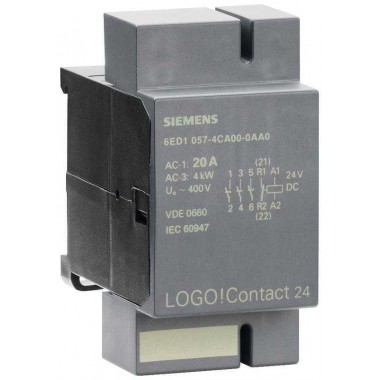 Модуль LOGO CONTACT 24 комм. 3ф цепей переменного тока 3 главных и 1 вспомогат. контакт до 400В активная нагрузка до 20А или двигатель 4кВт раб. напряжение обмотки управления Siemens 6ED10574CA000AA0