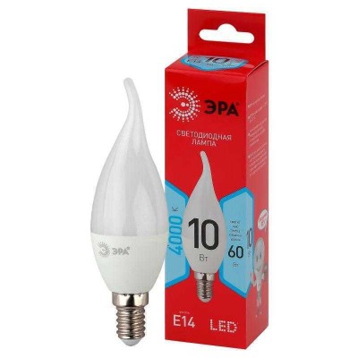 Лампа светодиодная LED BXS-10W-840-E14 R BXS 10Вт свеча на ветру 4000К нейтр. бел. E14 Эра Б0051849