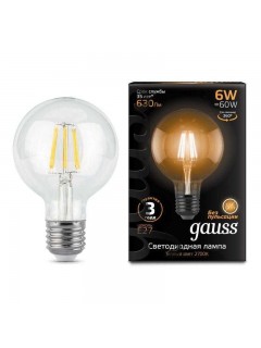 Лампа светодиодная филаментная Black Filament 6Вт G95 шар 2700К тепл. бел. E27 630лм GAUSS 105802106
