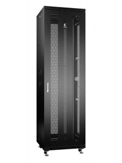 Шкаф монтажный телекоммуникационный напольный ND-05C-42U60/80-BK 19дюйм 42U 600х800х2055мм для распределит. и серверн. оборудования передн. и задн. перфорир. двери ручка с замком RAL 9004 черн. Cabeus 8566c