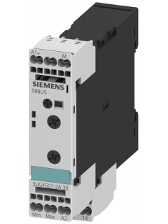Реле контроля (аналог. рег.) контроль уровня контроль сопр. жидк. 2-200 ком превыш. и пониж. AC/DC 24В DC и AC 50 до 60Гц 1- или 2-точечный контроль задержка срабатывания ed 0.5 до 10s 1п контакт подпружин. тип Siemens 3UG45012AA30