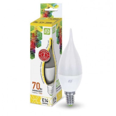 Лампа светодиодная LED-свеча на ветру-standard 7.5Вт свеча на ветру 3000К тепл. бел. E14 675лм 160-260В ASD 4690612004556
