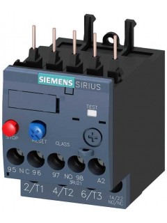 Реле перегрузки 4.5...6.3А для защиты электродвигателя типоразмер S00 класс 10 для монтажа на контактор главная цепь: винтовые клеммы вспом. цепь: винтовые клеммы сброс: ручной-авто Siemens 3RU21161GB0