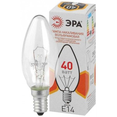 Лампа накаливания ДС 40-230-E14-CL 40Вт свеча (B36) 230В E14 ЭРА Б0039127