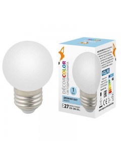 Лампа светодиодная LED-G45-1W/6000K/E27/FR/С 1Вт шар матовая 6000К холод. бел. E27 декоративная (упак. картон) Volpe UL-00005806