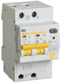 Выключатель автоматический дифференциального тока селективный 2п 20А 100мА тип A АД12MS IEK MAD123-2-020-C-100