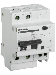 Выключатель автоматический дифференциального тока 2п 25А 300мА АД12 GENERICA MAD15-2-025-C-300