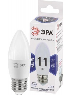 Лампа светодиодная B35-11w-860-E27 свеча 880лм ЭРА Б0032985