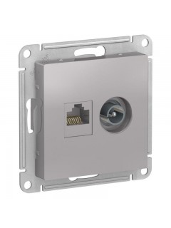 Розетка компьютерная + телевизионная 2-м AtlasDesign RJ45 кат.5E + TV механизм алюм. SE ATN000389