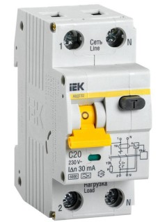 Выключатель автоматический дифференциального тока 2п (1P+N) C 20А 30мА тип A 6кА АВДТ-32 IEK MAD22-5-020-C-30