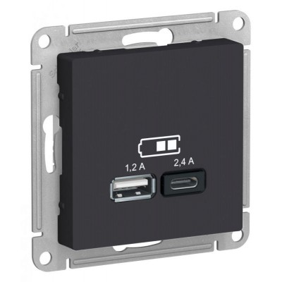 Розетка USB AtlasDesign тип A+C 5В/2.4А 2х5В/1.2А механизм карбон SE ATN001039