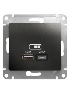 Розетка USB Glossa тип A+C 5В/2.4А 2х5В/1.2А механизм антрацит SE GSL000739