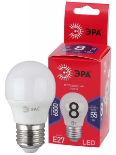 Лампа светодиодная RED LINE LED P45-8W-865-E27 R 8Вт P45 шар 6500К холод. бел. E27 Эра Б0045359
